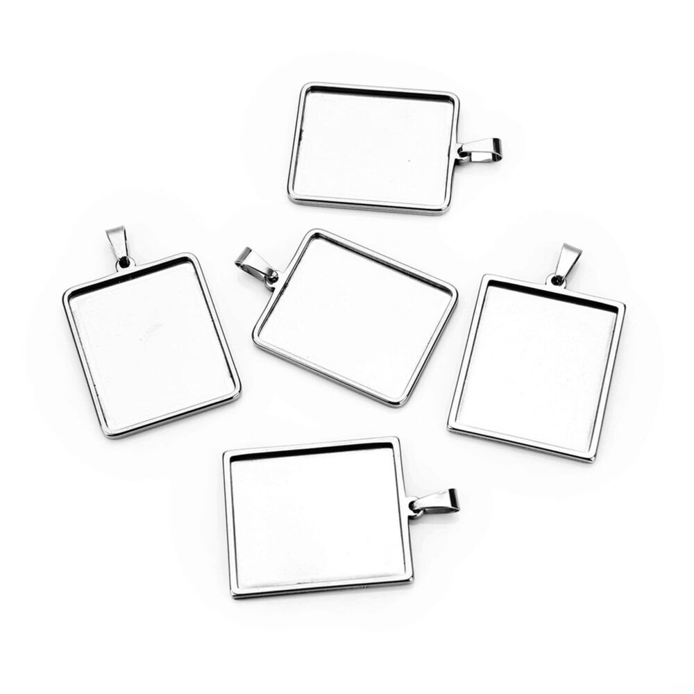 9926 12pcs Stainless Steel Pendant Rectangle Cabochon 25X30mm Bezel Trays